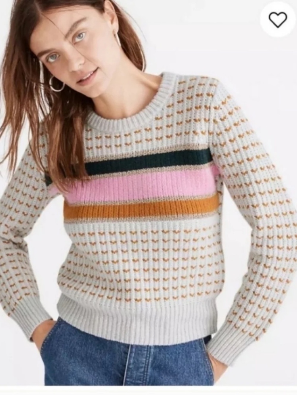 Madewell - Chunky Striped Barfield Sweater - Cream with Multi Colors - XL